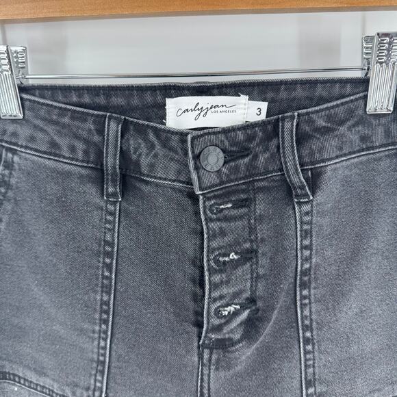 Carly Jean Los Angeles Wide Cropped Black Jeans High Rise Raw Hem Size 3 (27) - Picture 3 of 9